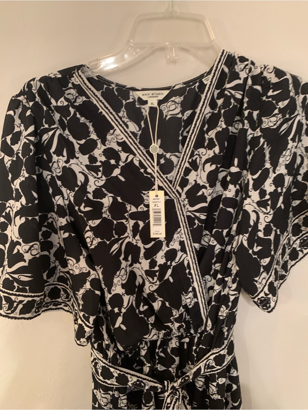Max Studio Black and White Floral Wrap-Style Sheer XL Maxi Dress NWT - Picture 2 of 5